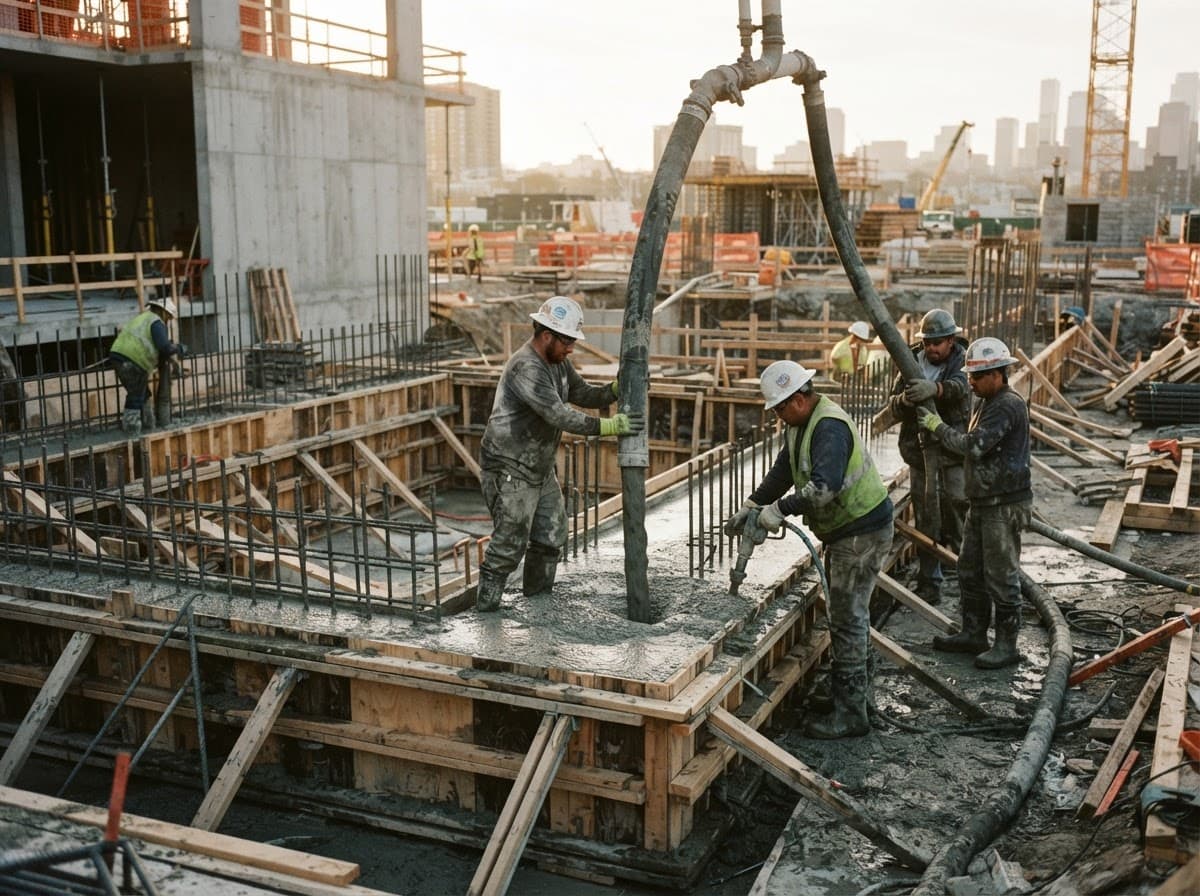 Betoniranje armiranobetonske konstrukcije na gradilištu