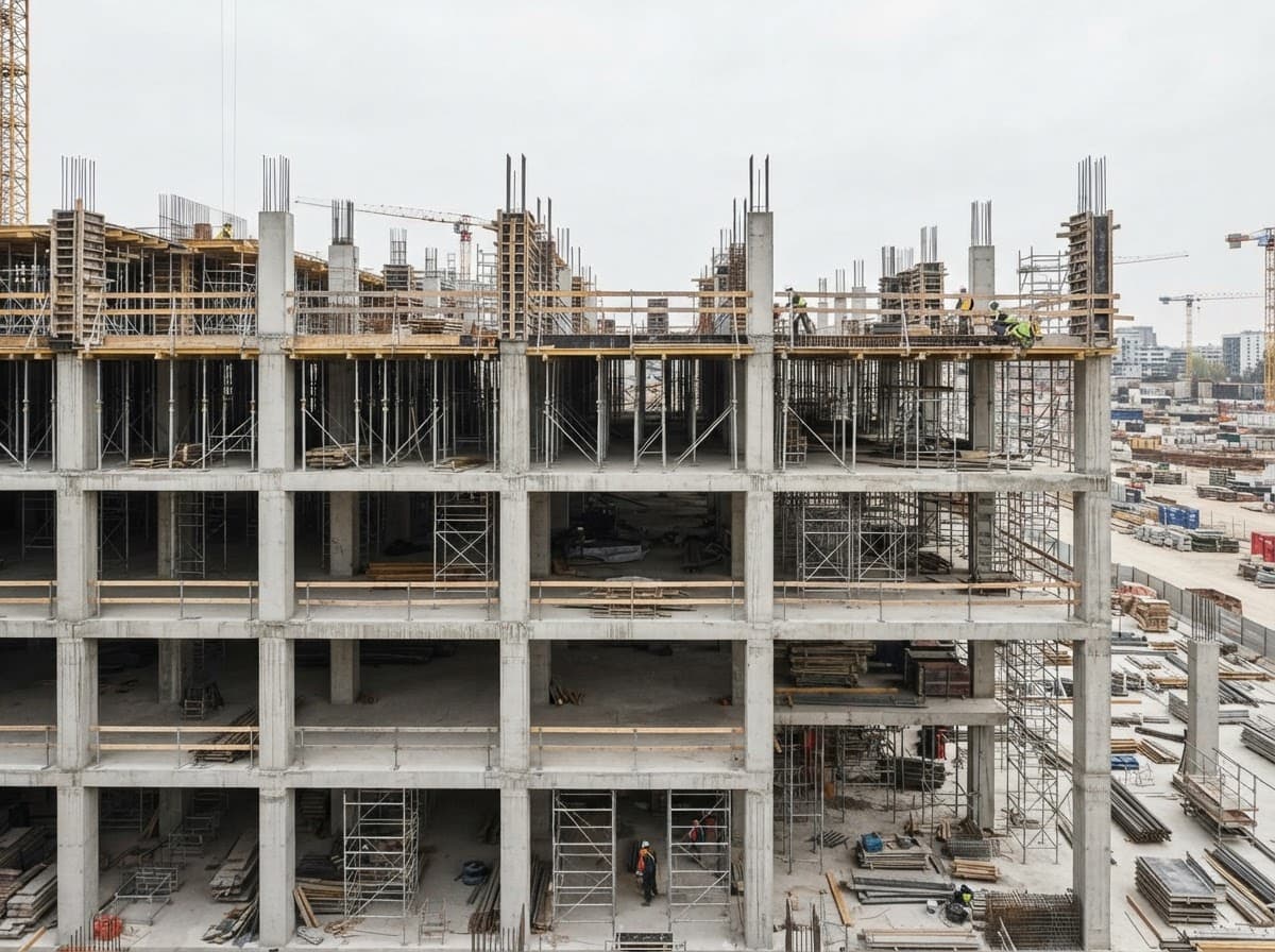 Gradilište stambene zgrade — betoniranje konstrukcije